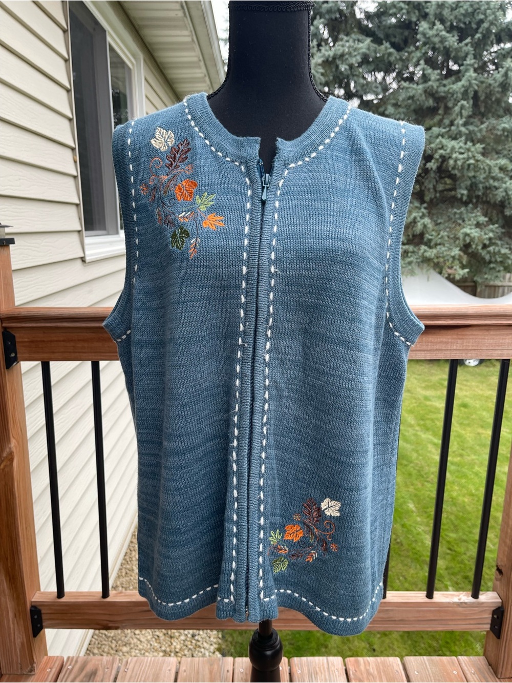 Vtg 90s Blair Womens Sweater Vest Fall Embroidered Full Zip Cottagecore Large